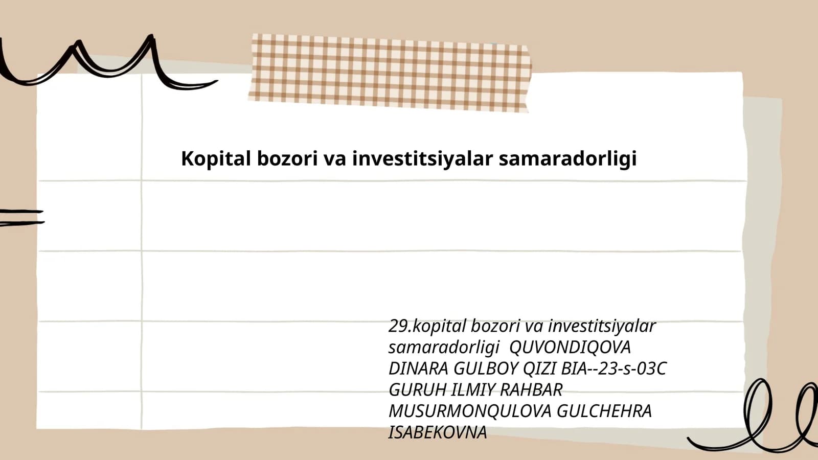 Kopital bozori va investitsiyalar samaradorligi