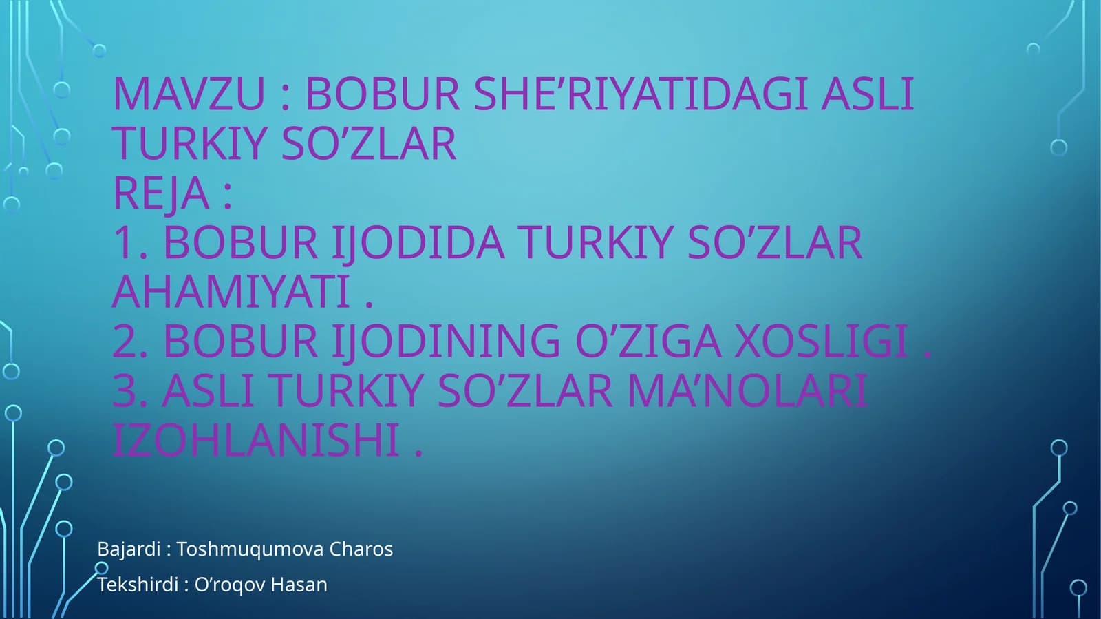 Bobur she’riyatidagi asli turkiy so’zlar
