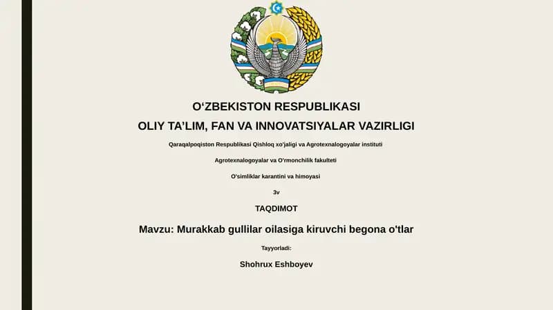 Murakkab gullilar oilasiga kiruvchi begona o'tlar