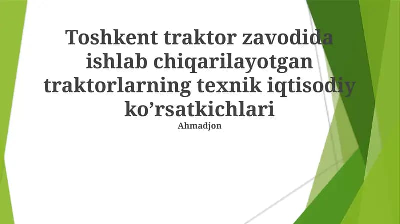 Toshkent Traktor Zavodida Ishlab Chiqarilgan Traktorlarning Texnik Ko'rsatkichlari