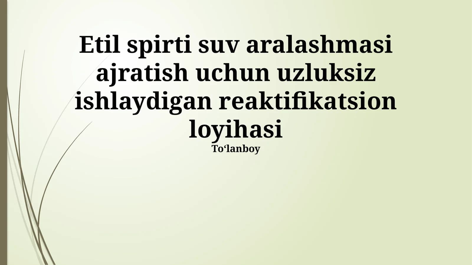 Etanol-suv aralashmasini ajratish uchun uzluksiz ishlaydigan reaktifikatsion loyihasi