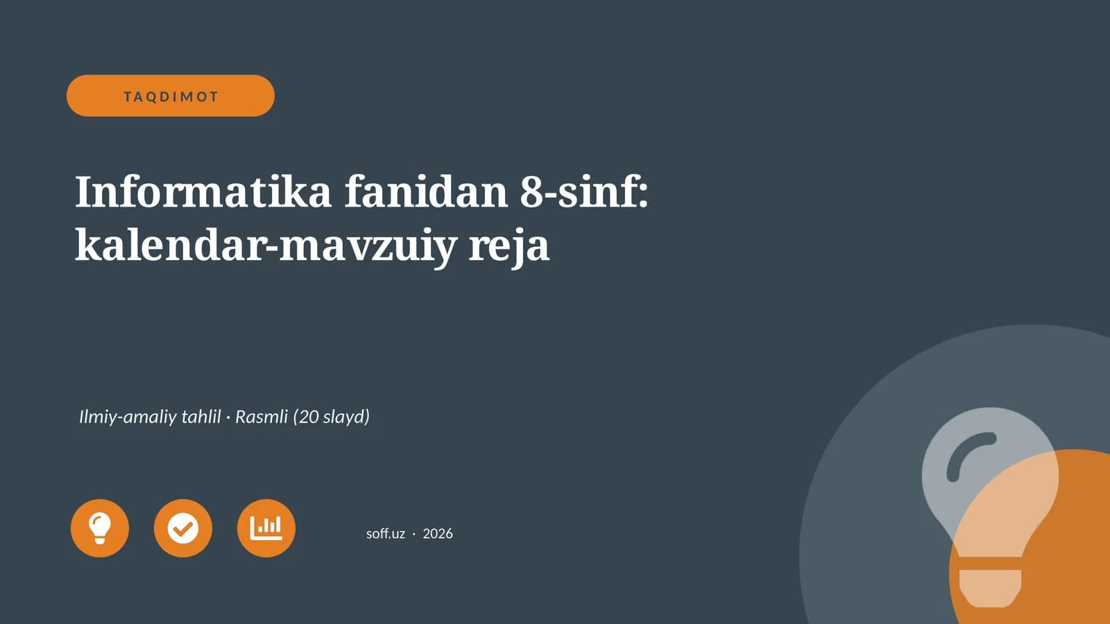 Informatika fanidan 8-sinf: kalendar-mavzuiy reja