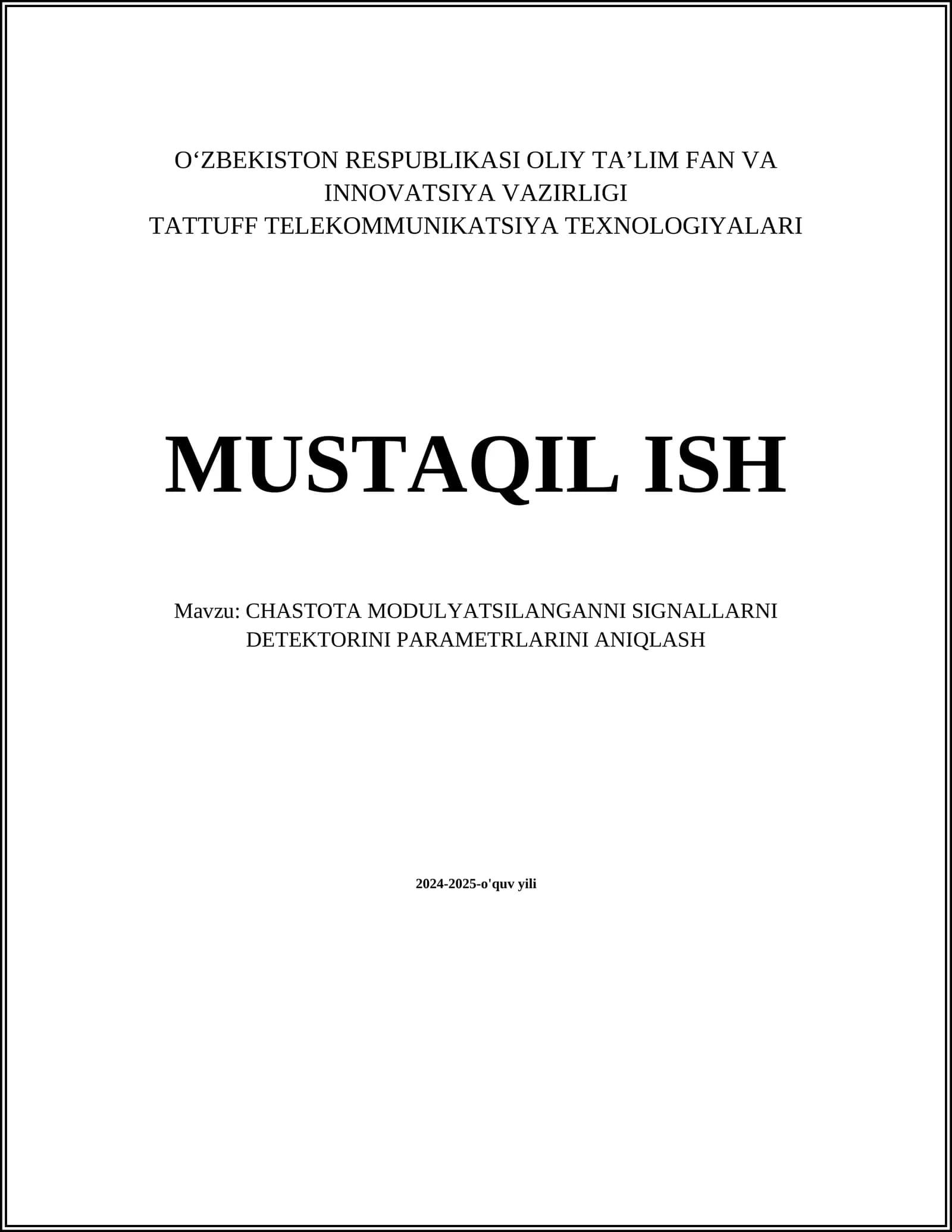 CHASTOTA MODULYATSILANGANNI SIGNALLARNI DETEKTORINI PARAMETRLARINI ANIQLASH