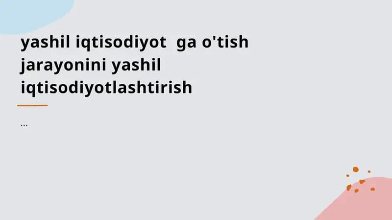 Yashil iqtisodiyotga o'tish asoslari