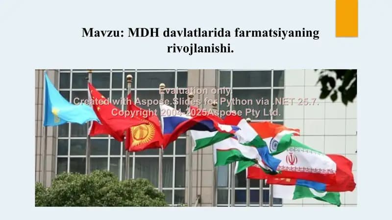 10. MDH davlatlarida farmatsiyaning rivojlanishi. Ko'rgazma 4 bet.