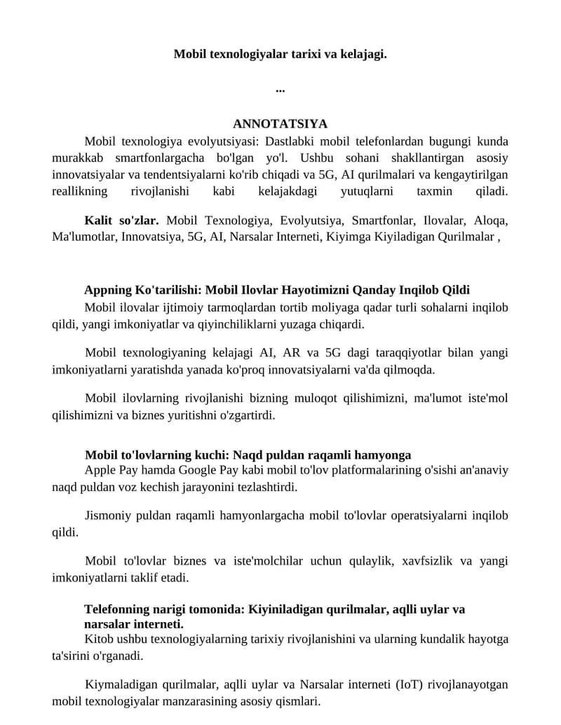 Mobil texnologiyalar tarixi va kelajagi