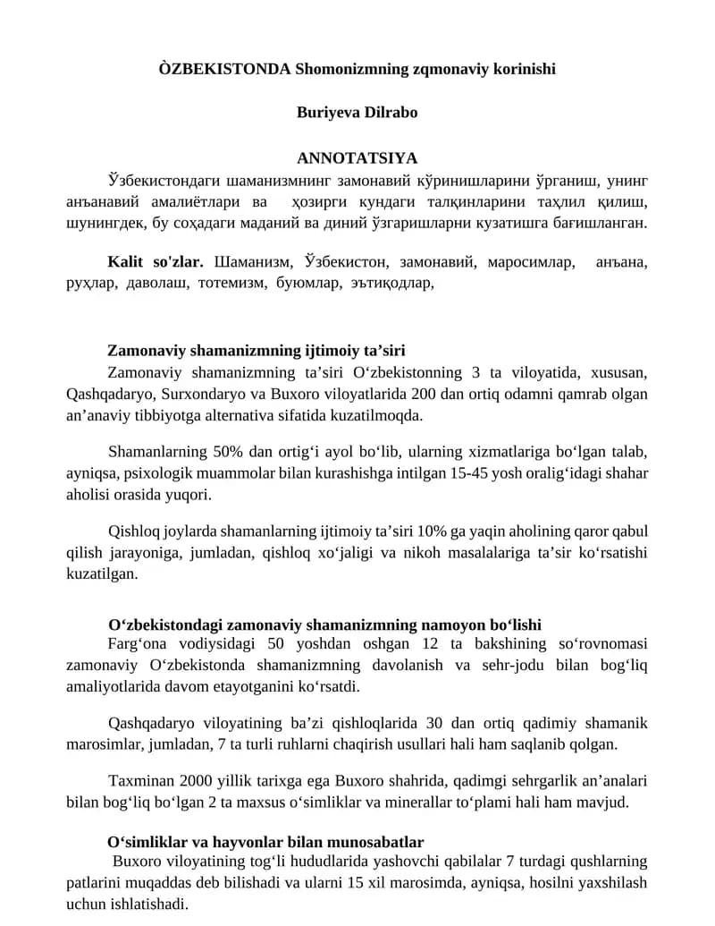 Zamonaviy shamanizmning zqmonaviy korinishi