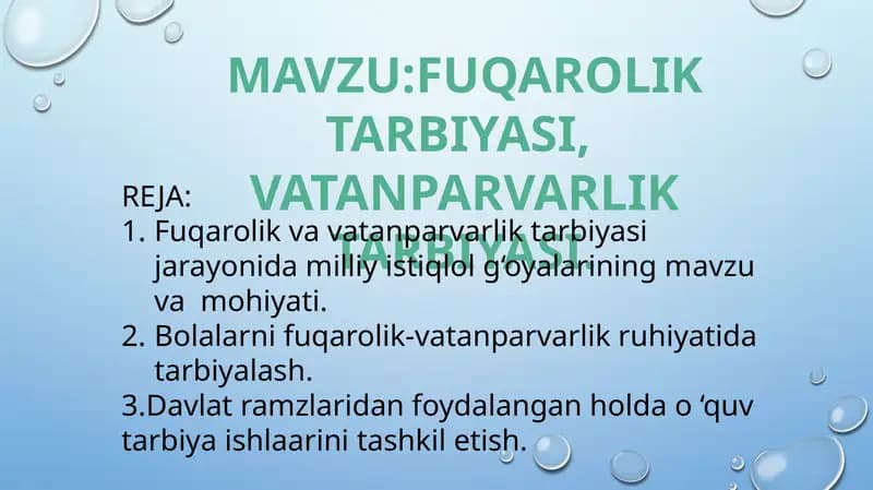 Fuqarolik tarbiyasi,Vatanparvarlik tarbiyasi
