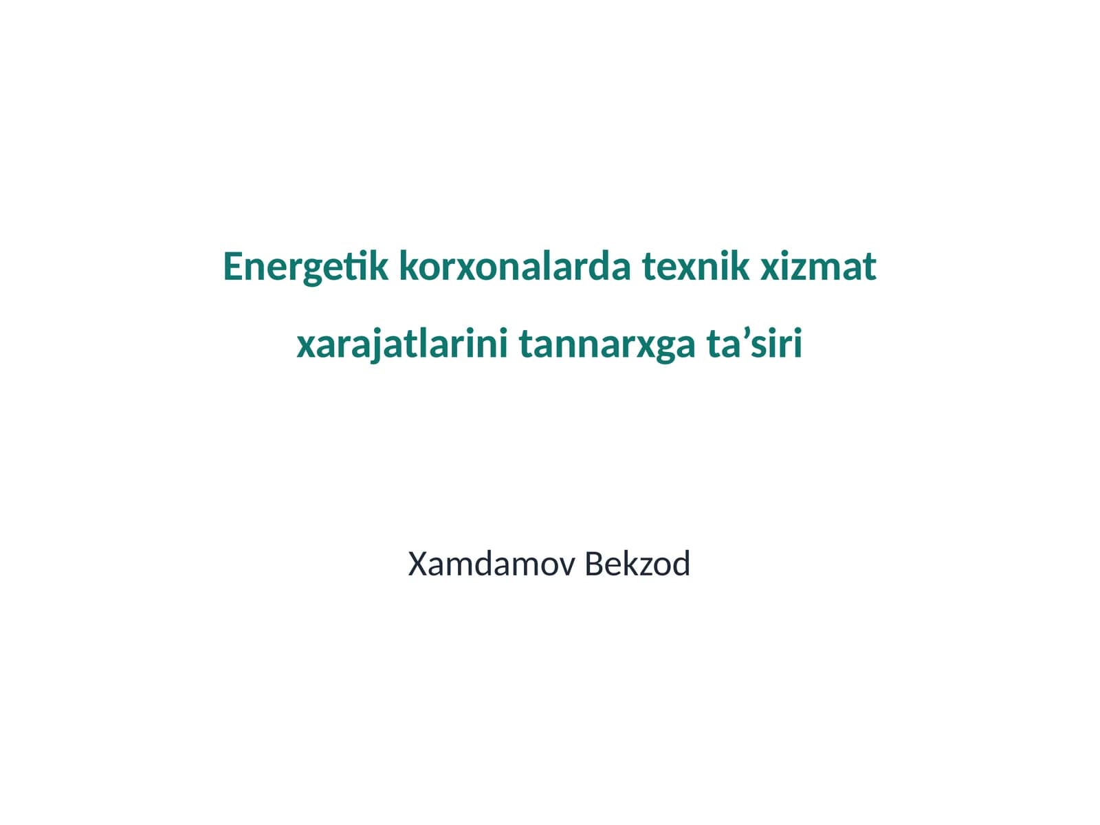 Energetik korxonalarda texnik xizmat xarajatlarini tannarxga ta’siri
