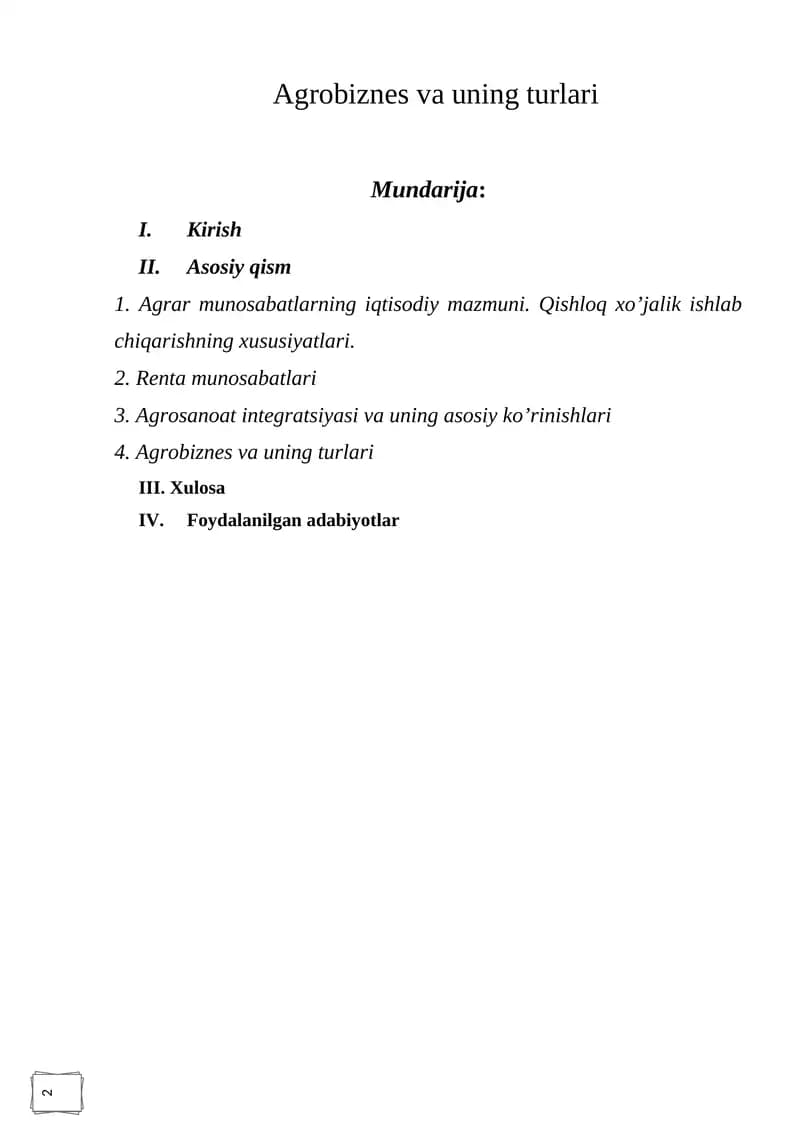 Agrobiznes va uning turlari