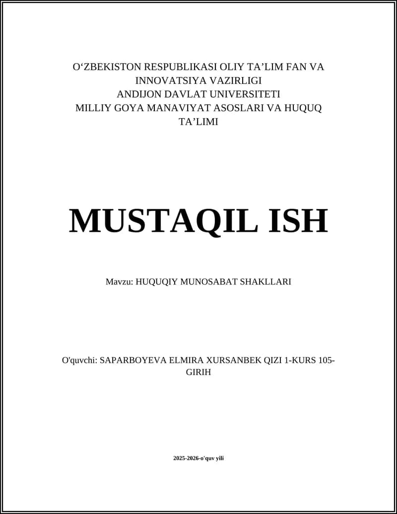 HUQUQIY MUNOSABAT SHAKLLARI