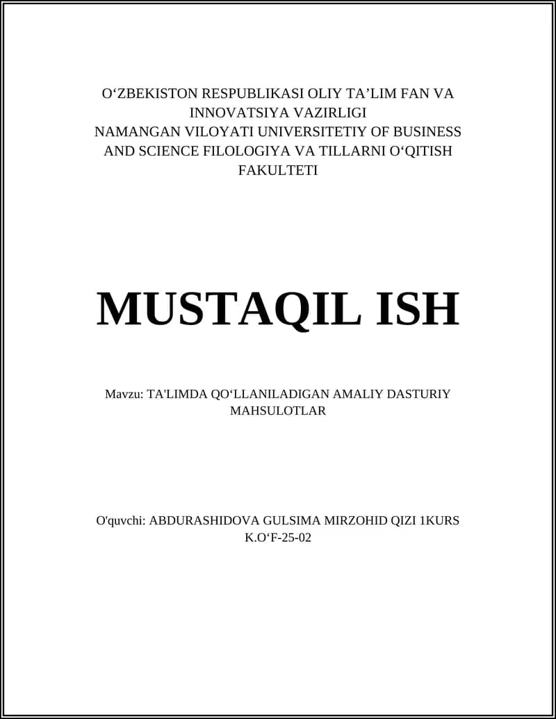 TA'LIMDA QOʻLLANILADIGAN AMALIY DASTURIY MAHSULOTLAR