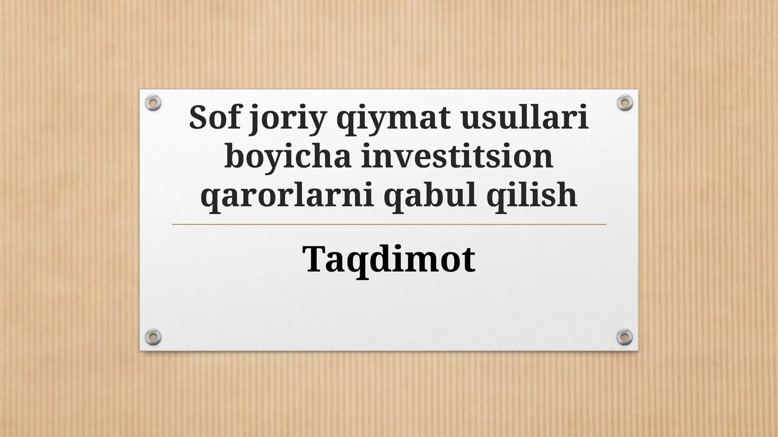 Sofjoriy qiymat usullari bo'yicha investitsion qarorlarni qabul qilish