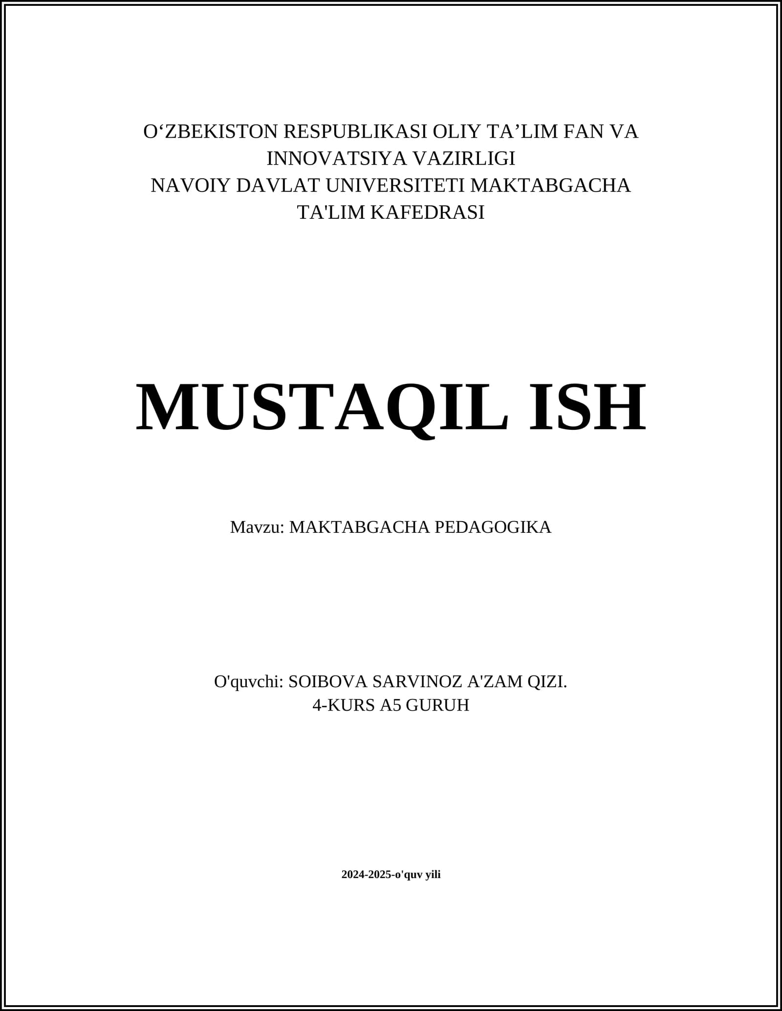 MAKTABGACHA PEDAGOGIKA