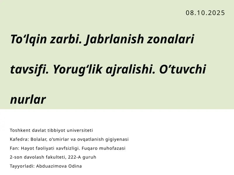 To’lqin zarbi. Jabrlanish zonalarining tasnifi