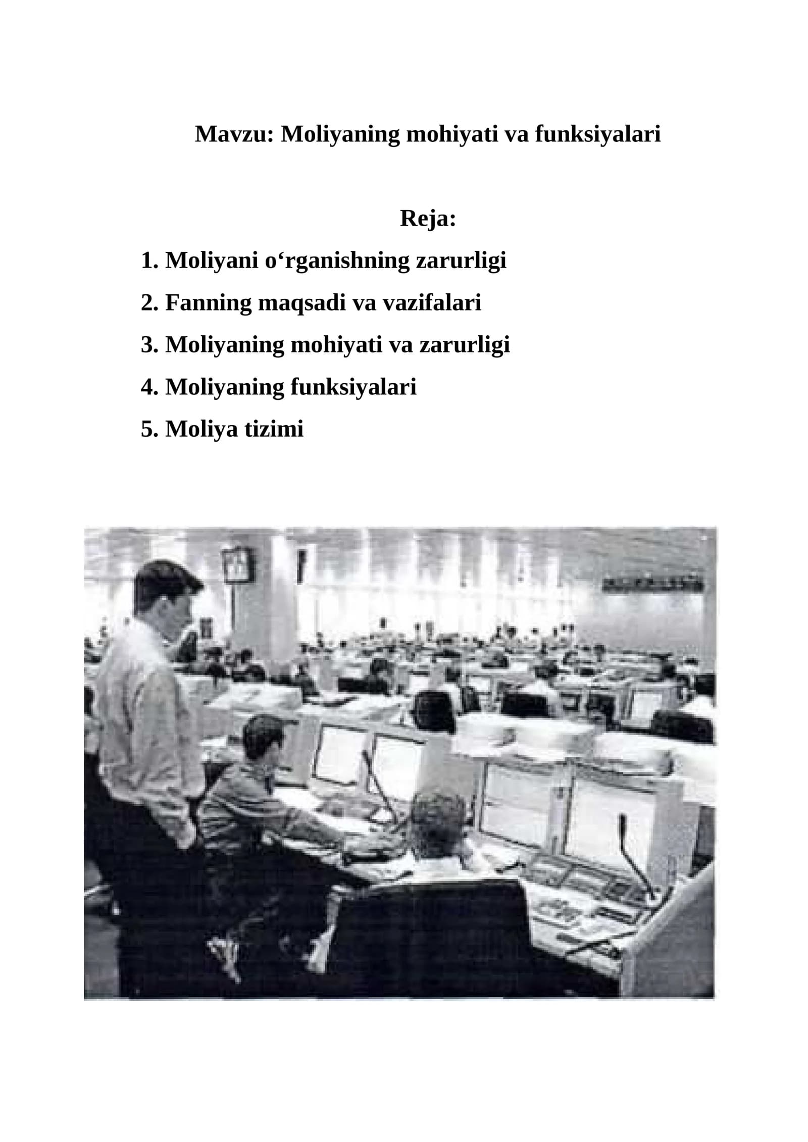 Moliyaning mohiyati va funksiyalari