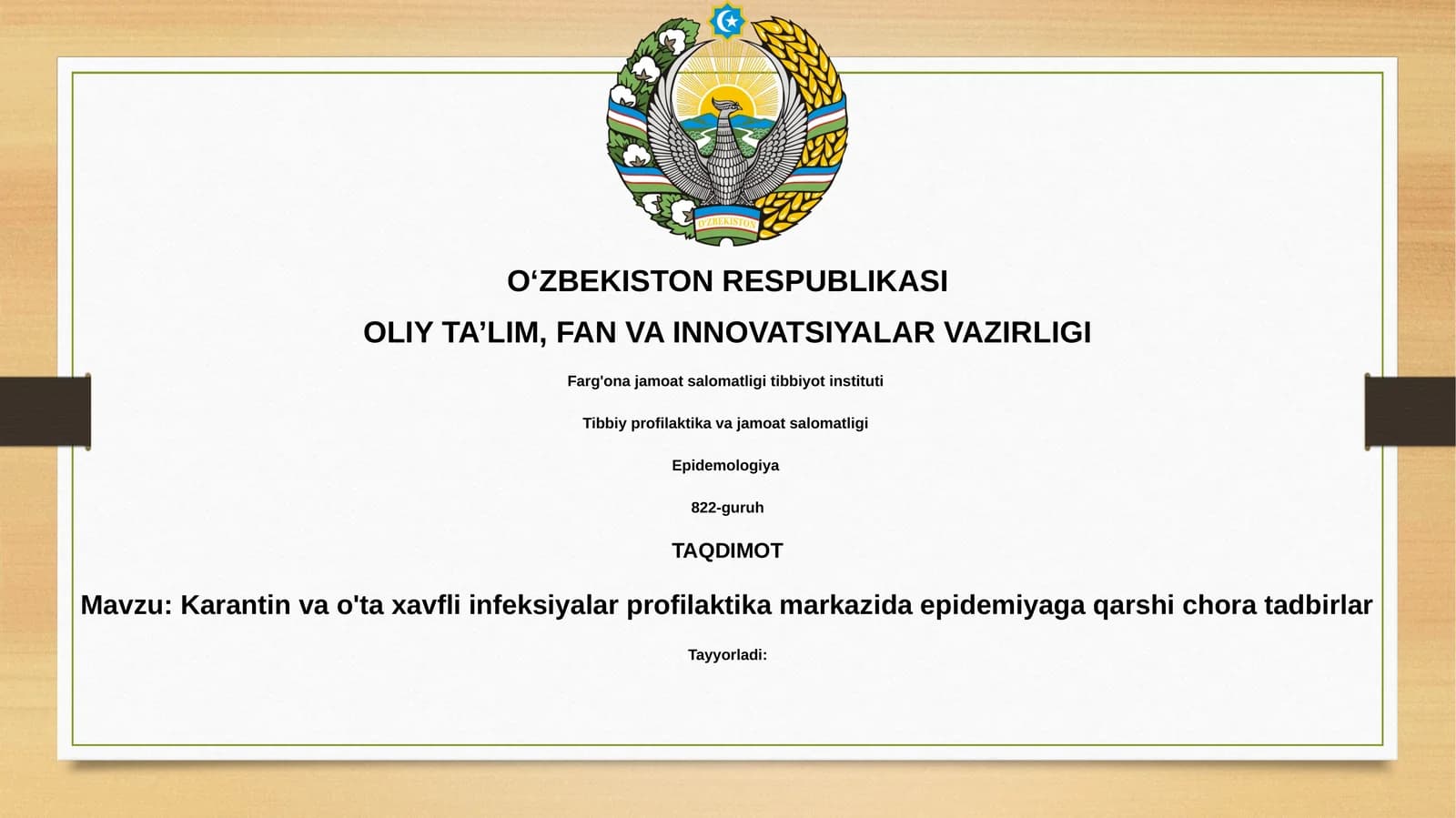 Karantin va o'taxavfli infeksiyalar profilaktika markazida epidemiya qarshi choratadbirlar