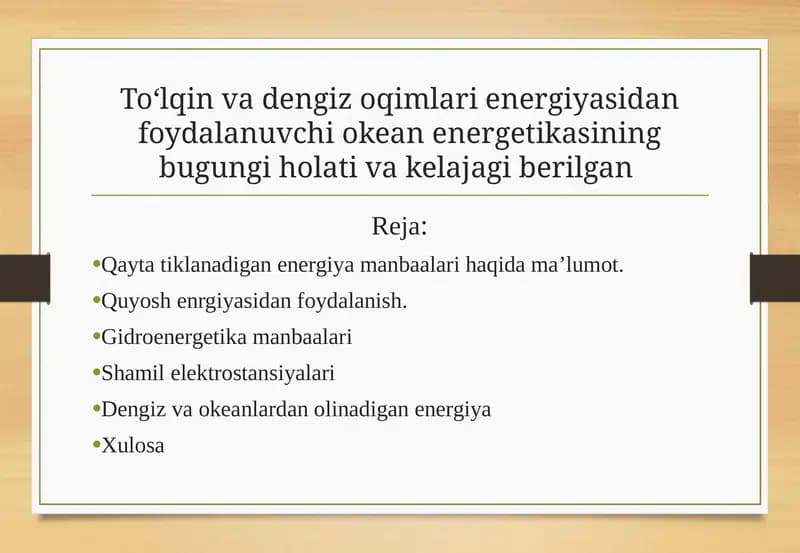 Qayta tiklanadigan energiya manbalarini oshirish