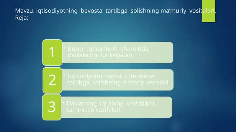 iqtisodiyotning bevosta tartibga solishning ma’muriy vositalari
