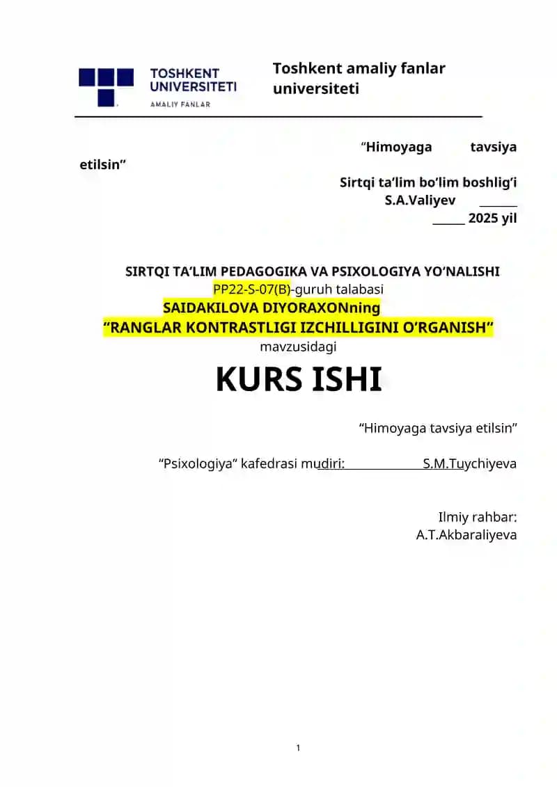 "RANGLAR KONTRASTLIGI IZCHILLIGINI O’RGANISH"