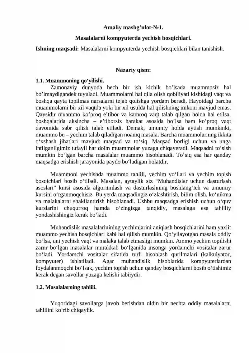 Masalalarni kompyuterda yechish bosqichlari