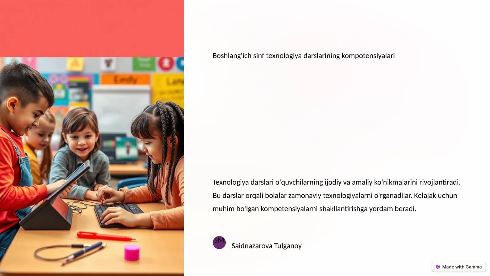 Boshlang'ich sinf texnologiya darslarining kompotensiyalari