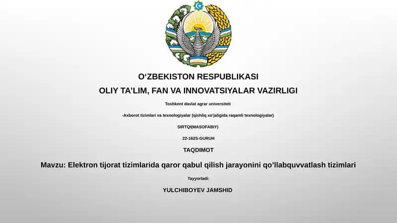 Elektron tijorat tizimlarida qaror qabul qilish jarayonini qo’llabquvvatlash tizimlari