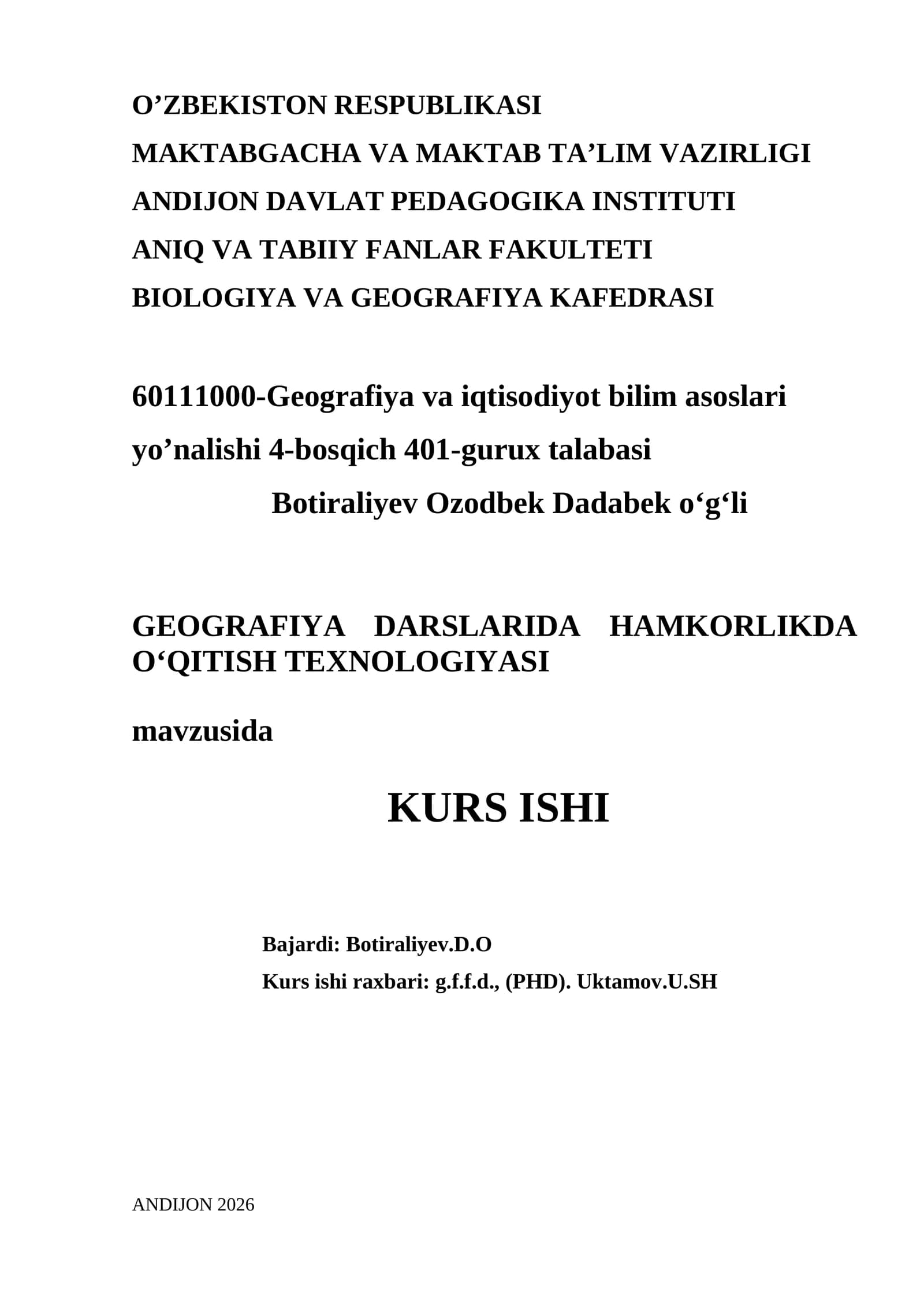 GEOGRAFIYA DARSLARIDA HAMKORLIKDA O‘QITISH TEXNOLOGIYASI