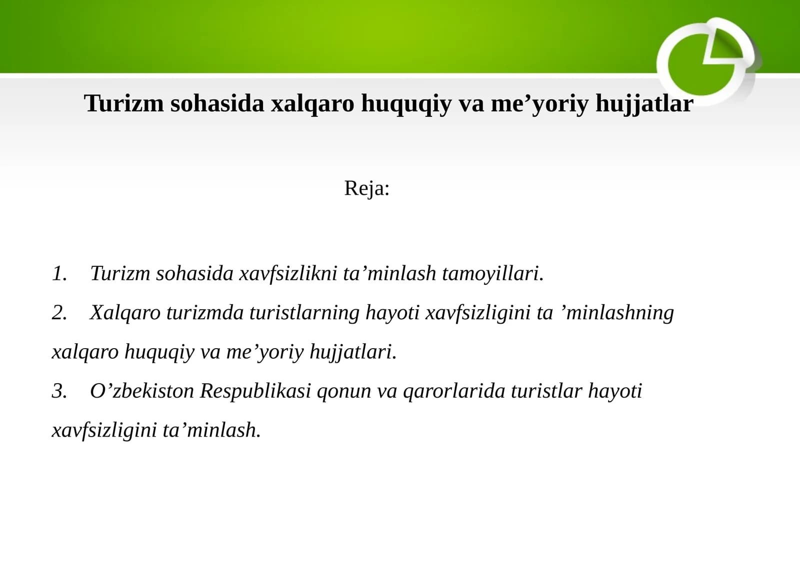 Turizm sohasida xavfsizlikni ta’minlash tamoyillari