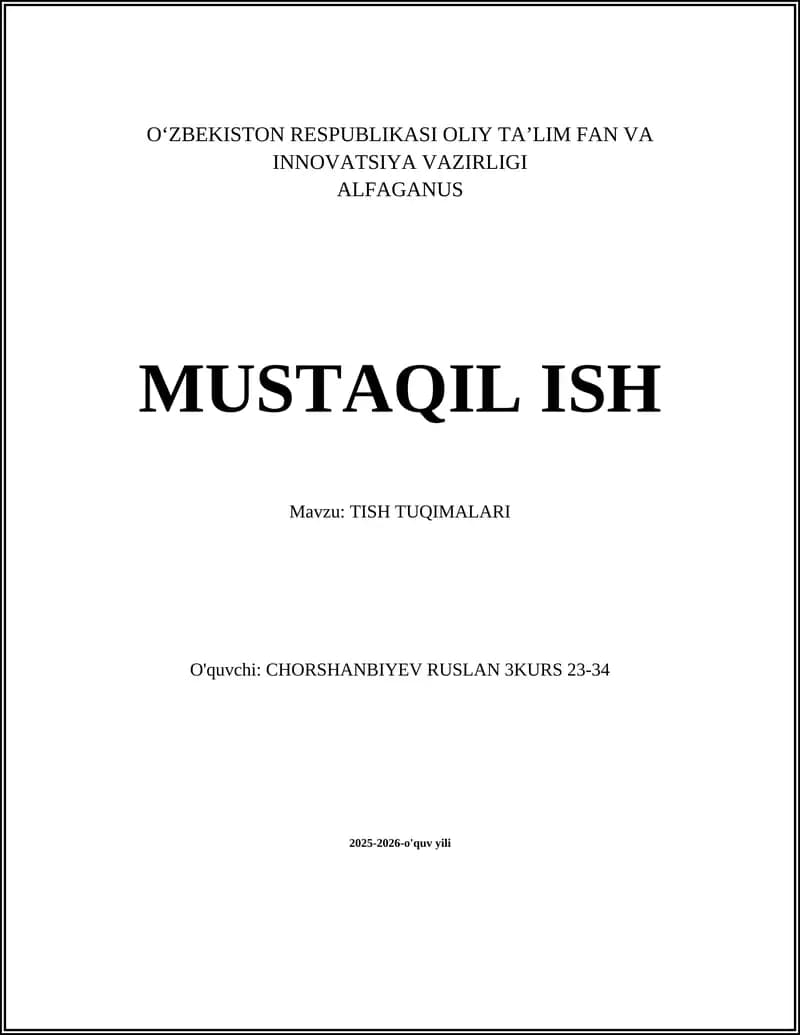 TISH TUQIMALARI