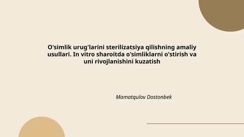 O'simlik urug'larini sterilizatsiya qilishning amaliy usullari