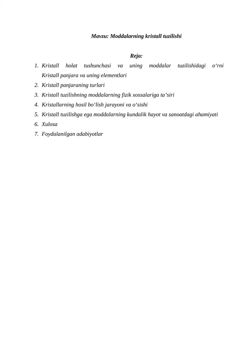 Moddalarning kristall tuzilishi