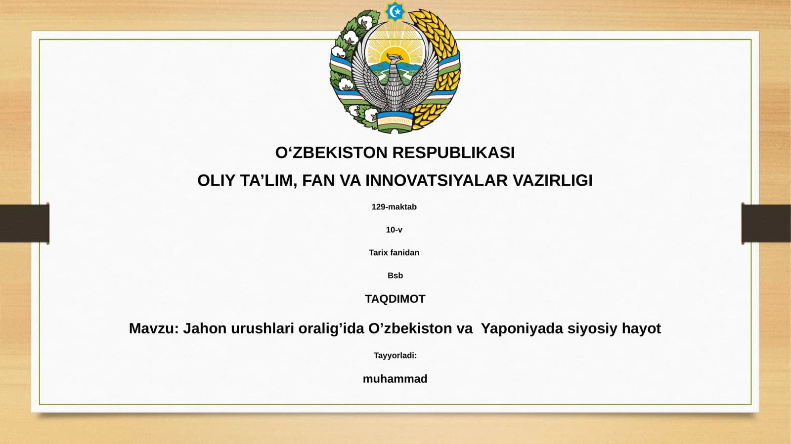 Jahon urushlari oralig’ida O’zbekiston va Yaponiyada siyosiy hayot