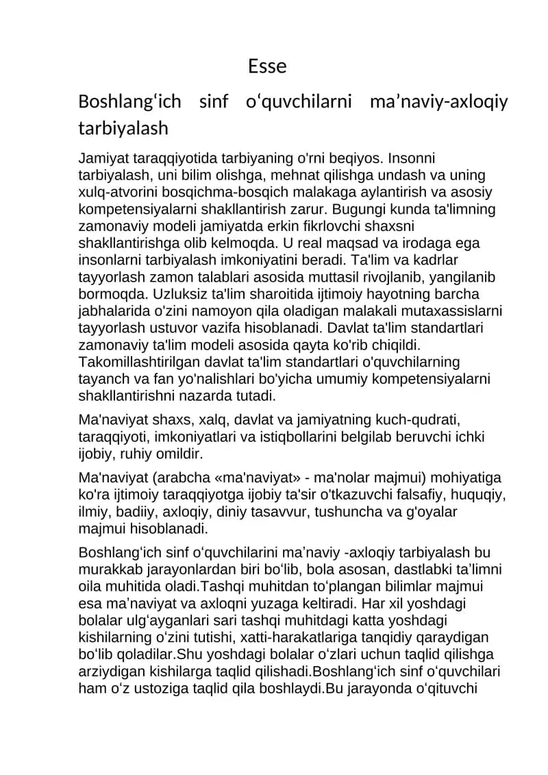 Boshlang‘ich sinf o‘quvchilarni ma’naviy-axloqiy tarbiyalash