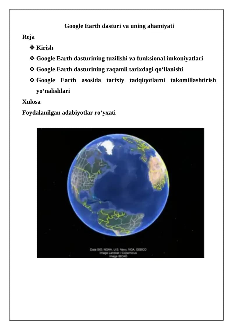 Google Earth dasturi va uning ahamiyati