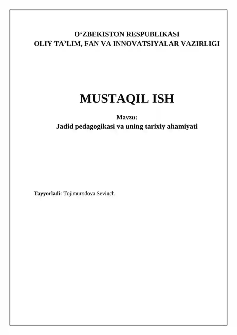 Jadid pedagogikasi va uning tarixiy ahamiyati