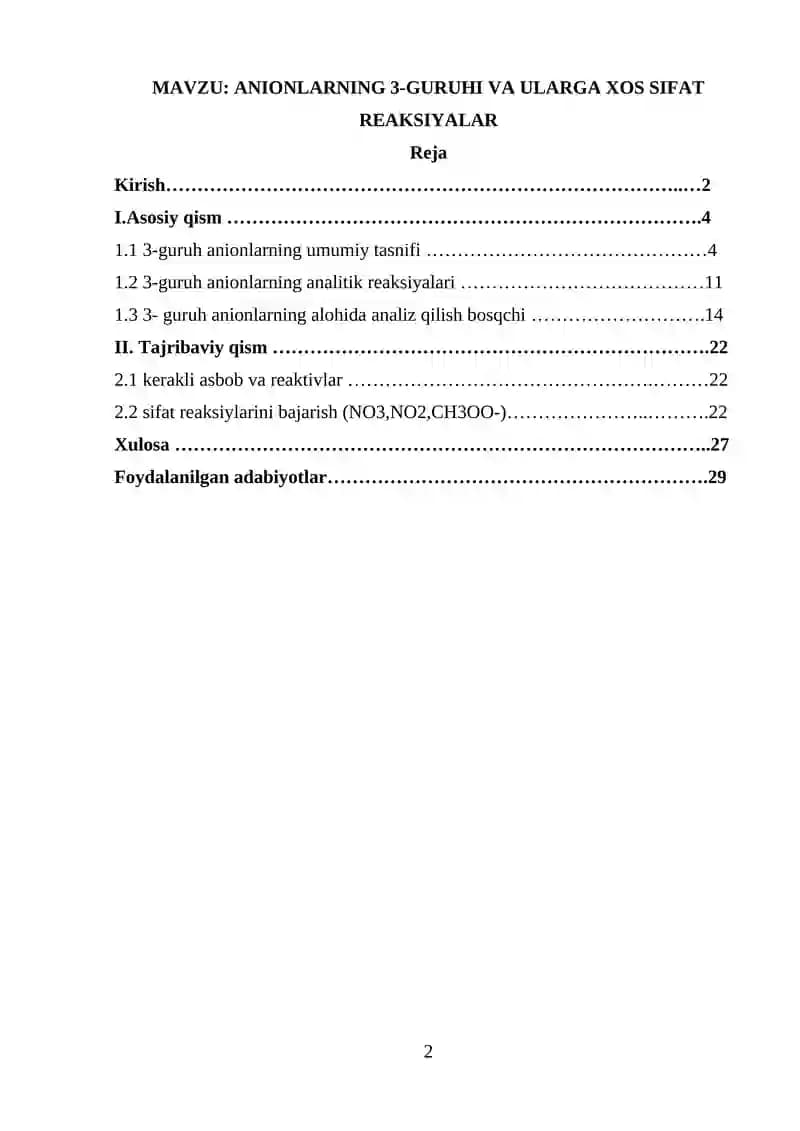 ANIONLARNING 3-GURUHI VA ULARGA XOS SIFAT REAKSIYALAR