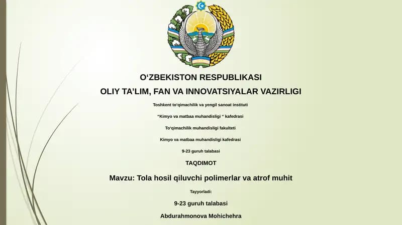 Tola hosil qiluvchi polimerlar va atrof muhit