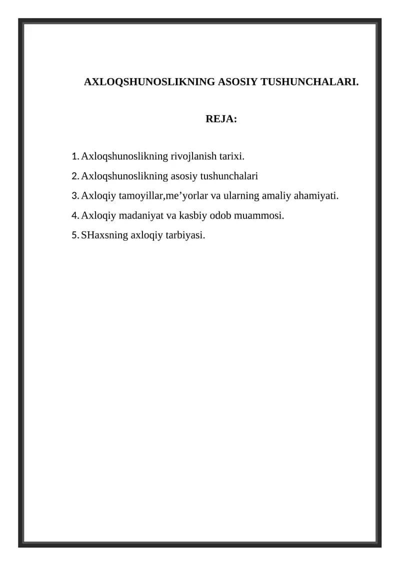 Axloqshunoslikning Asosiy Tushunchalari