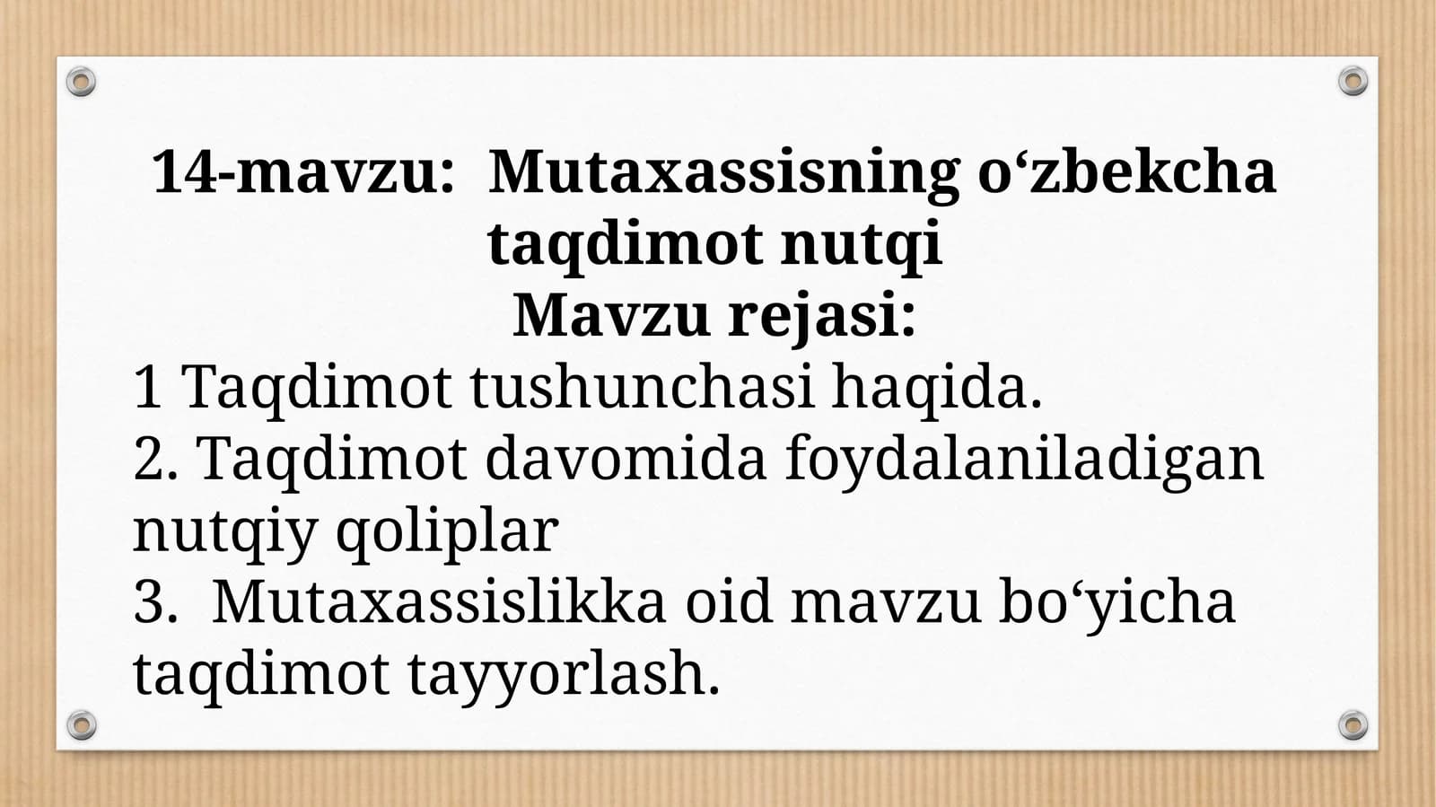 Mutaxassisning o‘zbekcha taqdimot nutqi
