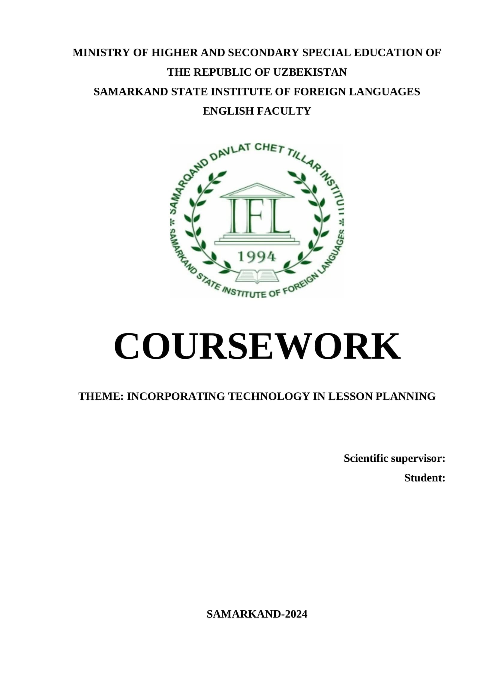 COURSEWORK: INCORPORATING TECHNOLOGY IN LESSON PLANNING