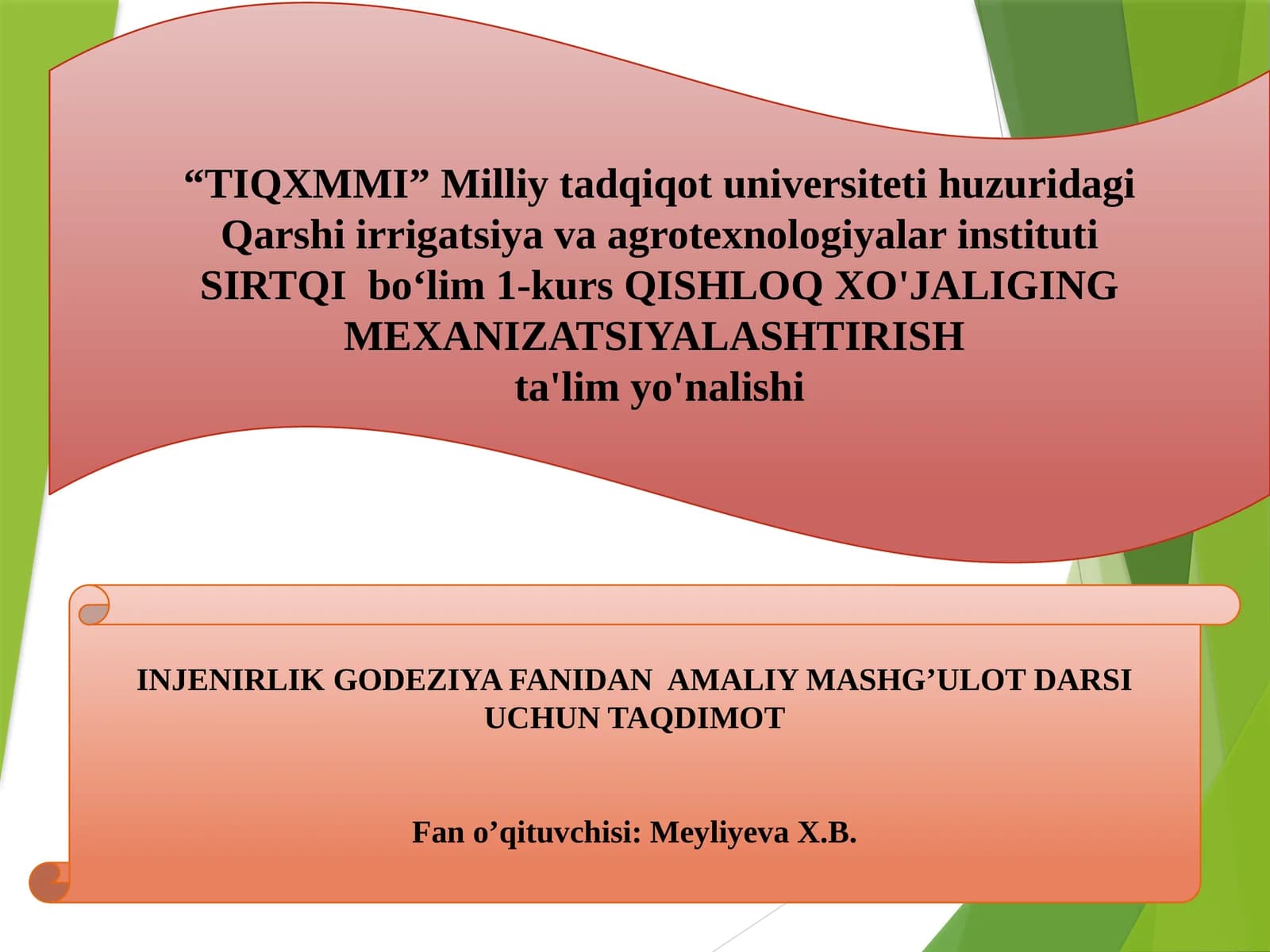 QISHLOQ XO'JALIGING MEXANIZATSIYALASHTIRISH