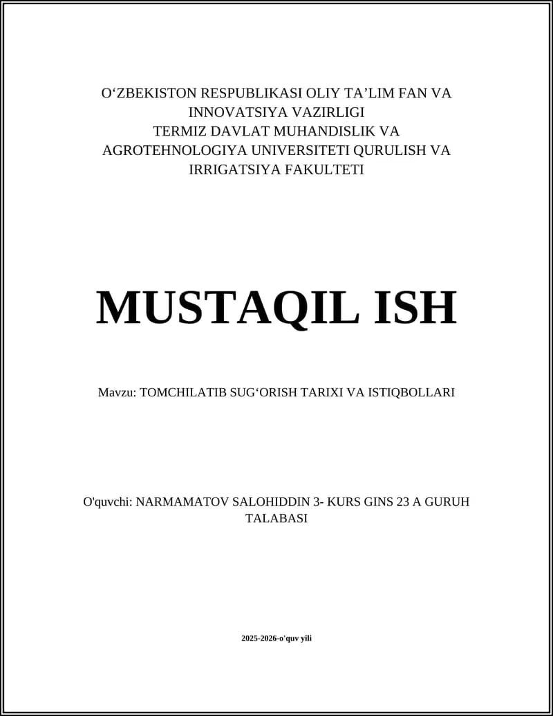 TOMCHILATIB SUGʻORISH TARIXI VA ISTIQBOLLARI