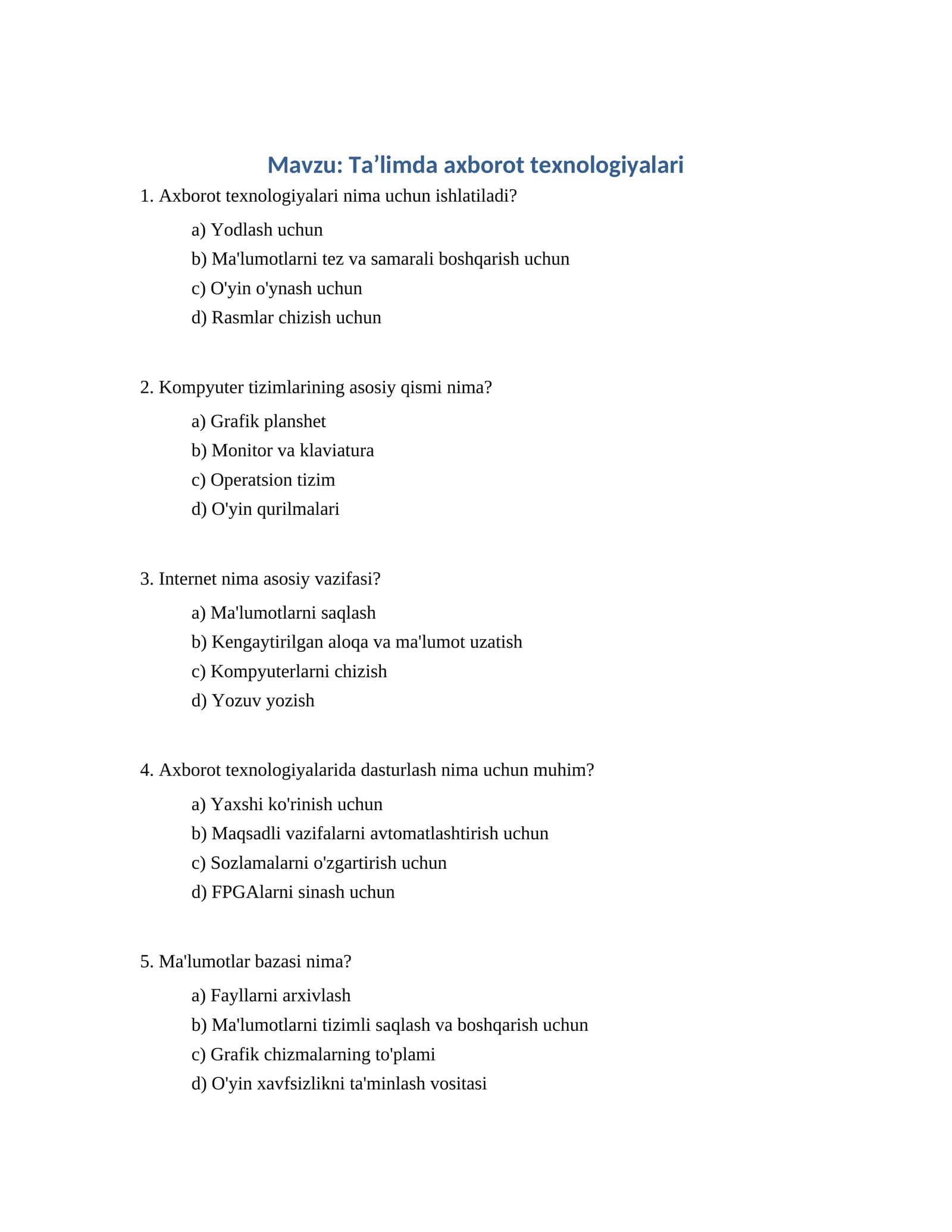 Taʼlimda axborot texnologiyalari