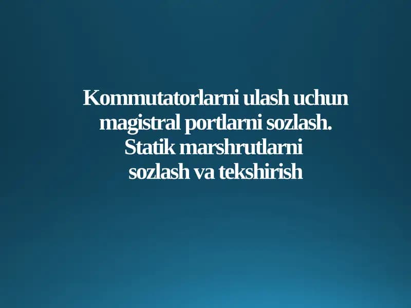 Kommutatorlarni ulash uchun magistral portlarni sozlash. Statik marshrutlarni sozlash va tekshirish