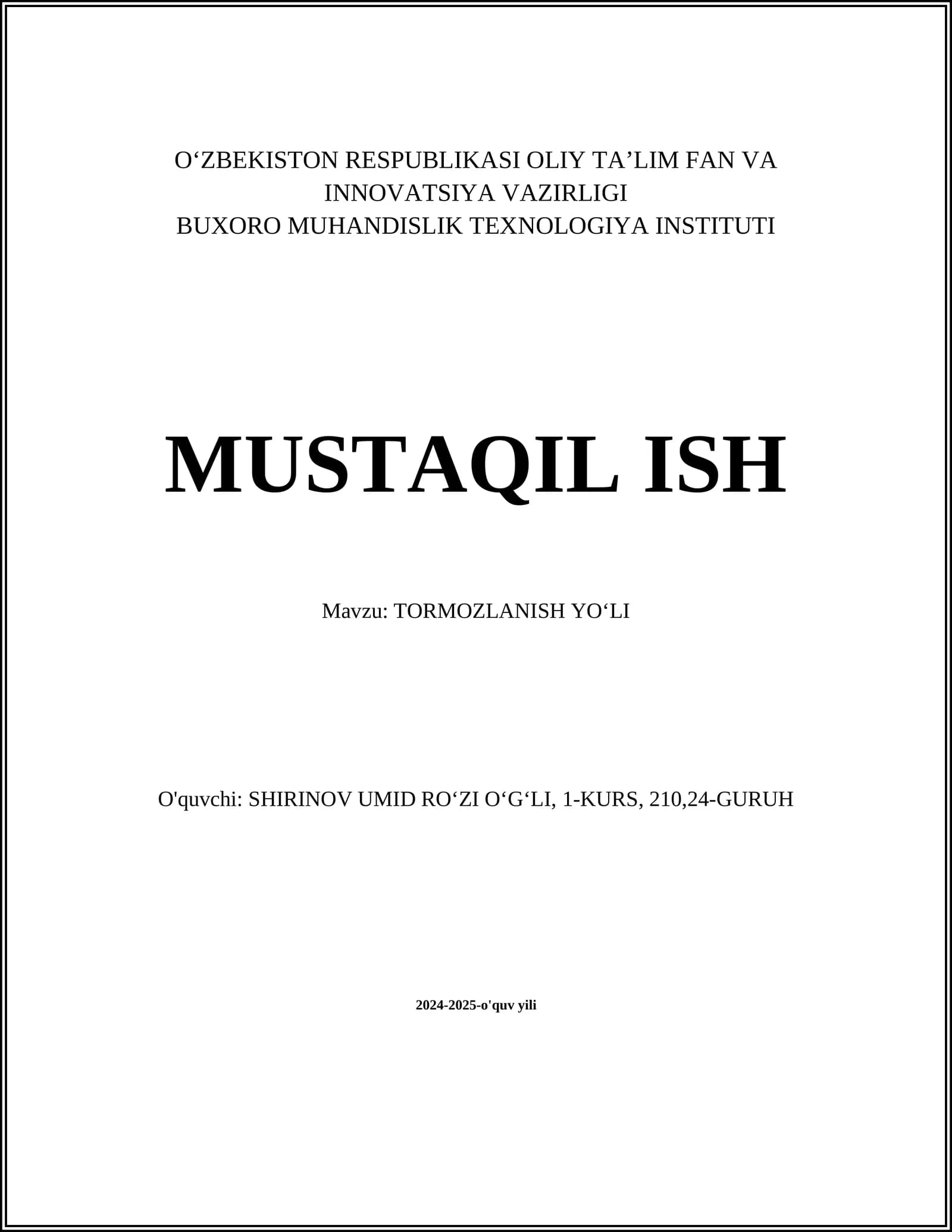 TORMOZLANISH YOʻLI