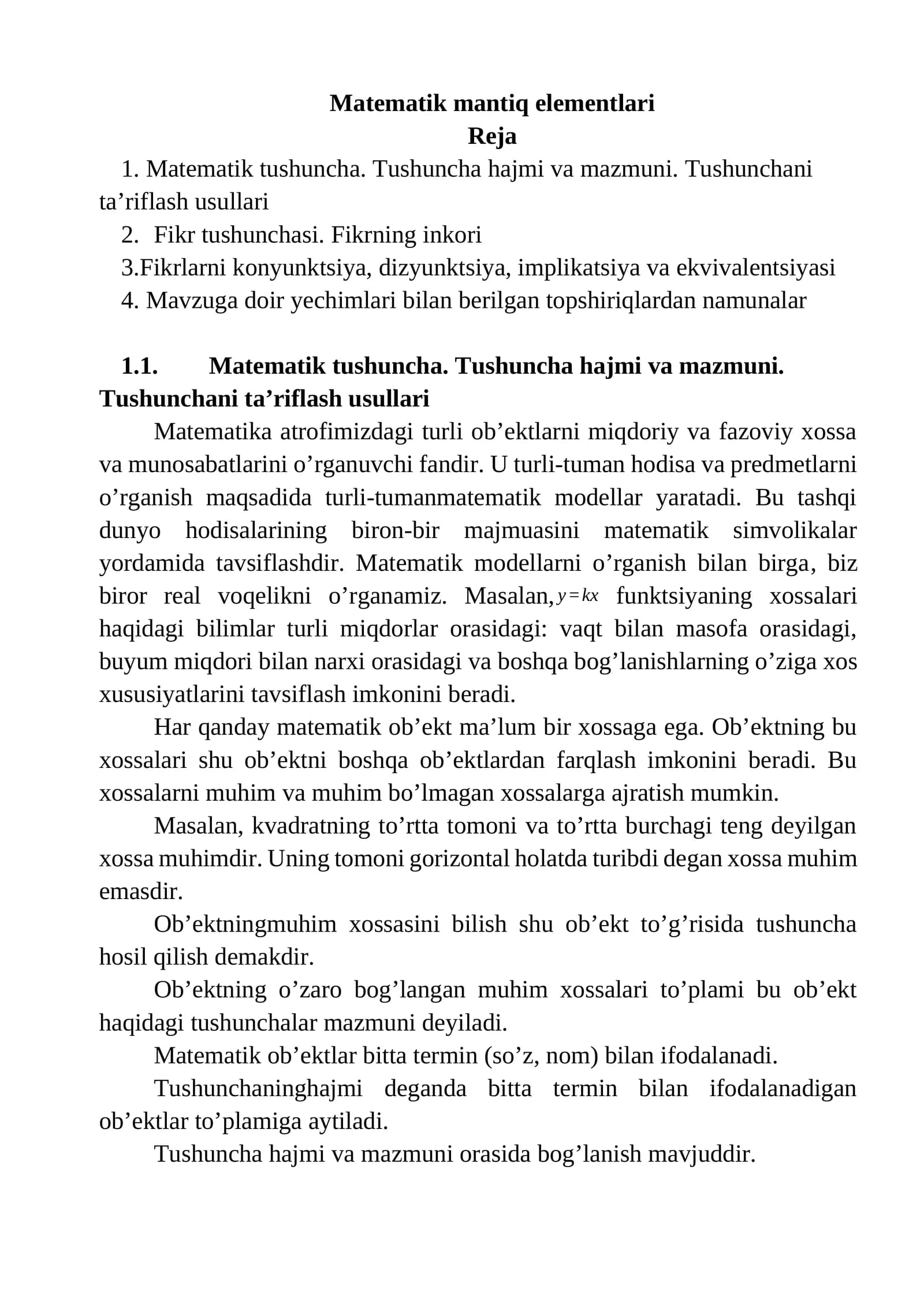 Matematik mantiq elementlari