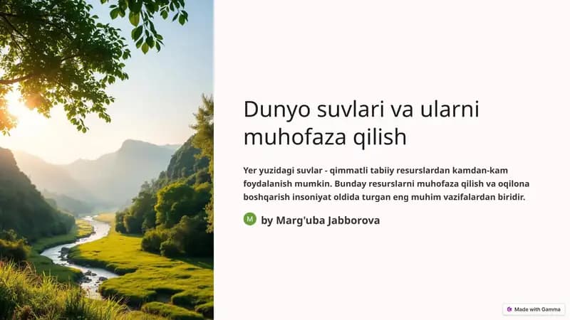 Yer yuzidagi suvlari va ularni muhofaza qilish