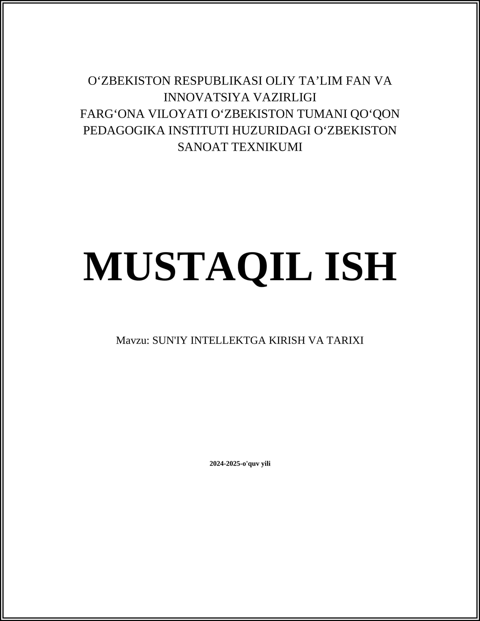SUN'IY INTELLEKTGA KIRISH VA TARIXI