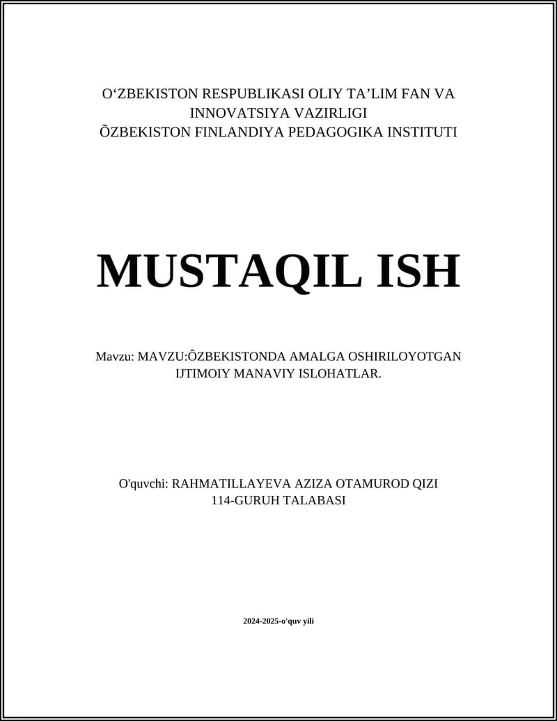 ÔZBEKISTONDA AMALGA OSHIRILOYOTGAN IJTIMOIY MANAVIY ISLOHATLAR